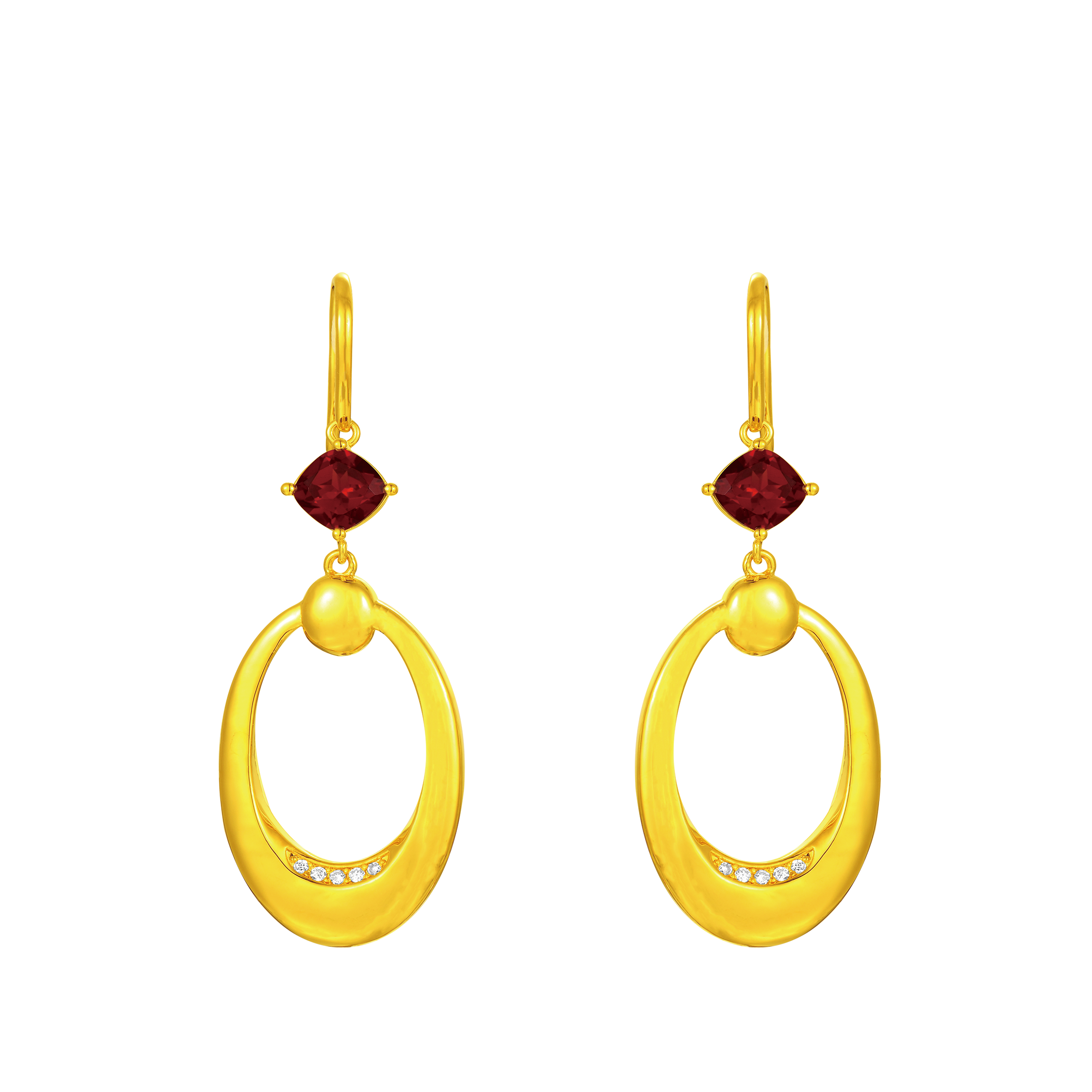 18K Yellow Gold Rotating Earrings, 3D Fashion Favorite Series, Garnet and Zircon Inlay, 5D-FDK0247