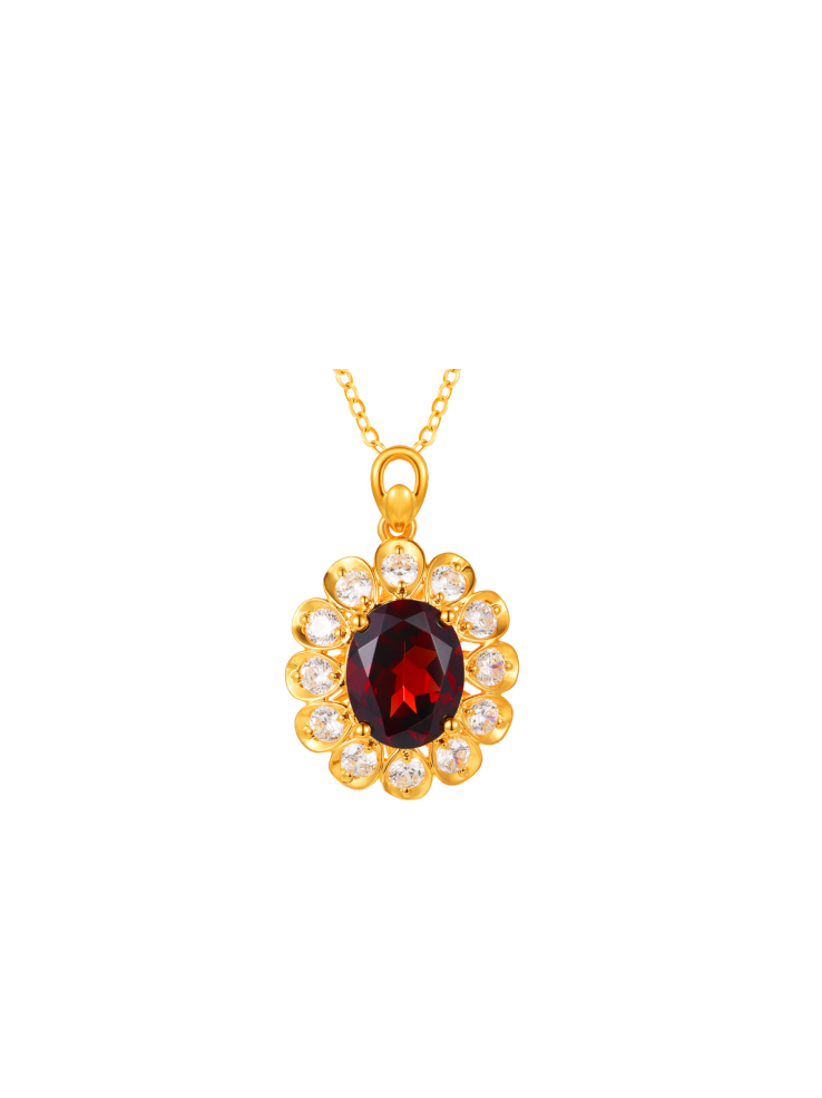 18K Yellow Gold Garnet Zircon Pendant Necklace