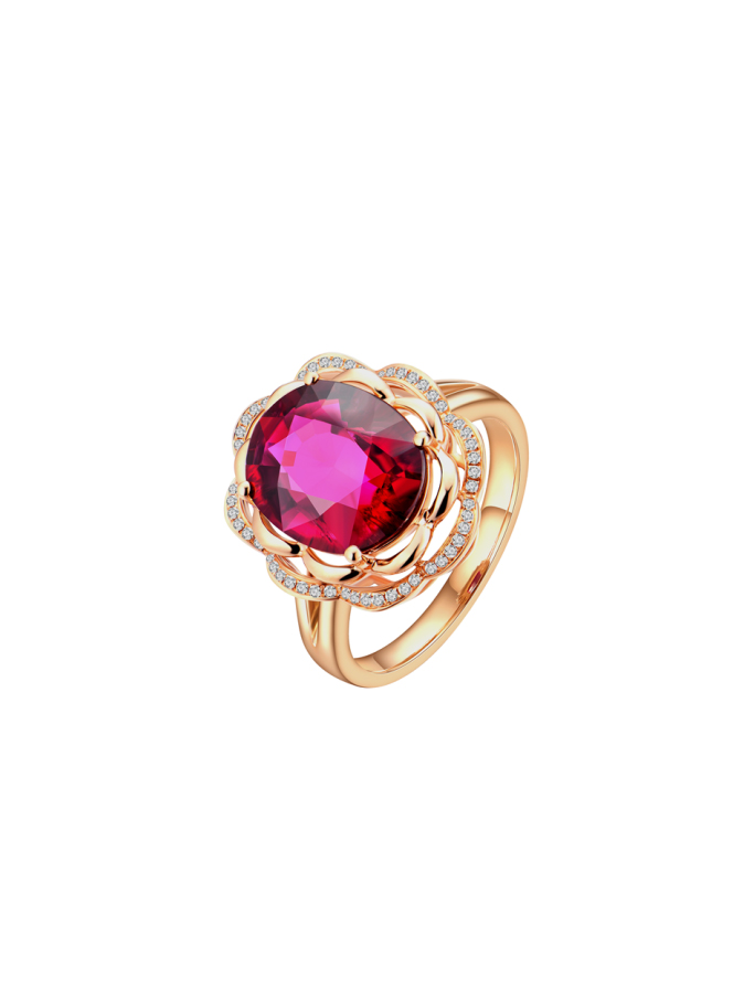 18K Rose Gold Red Tourmaline Diamond Ring