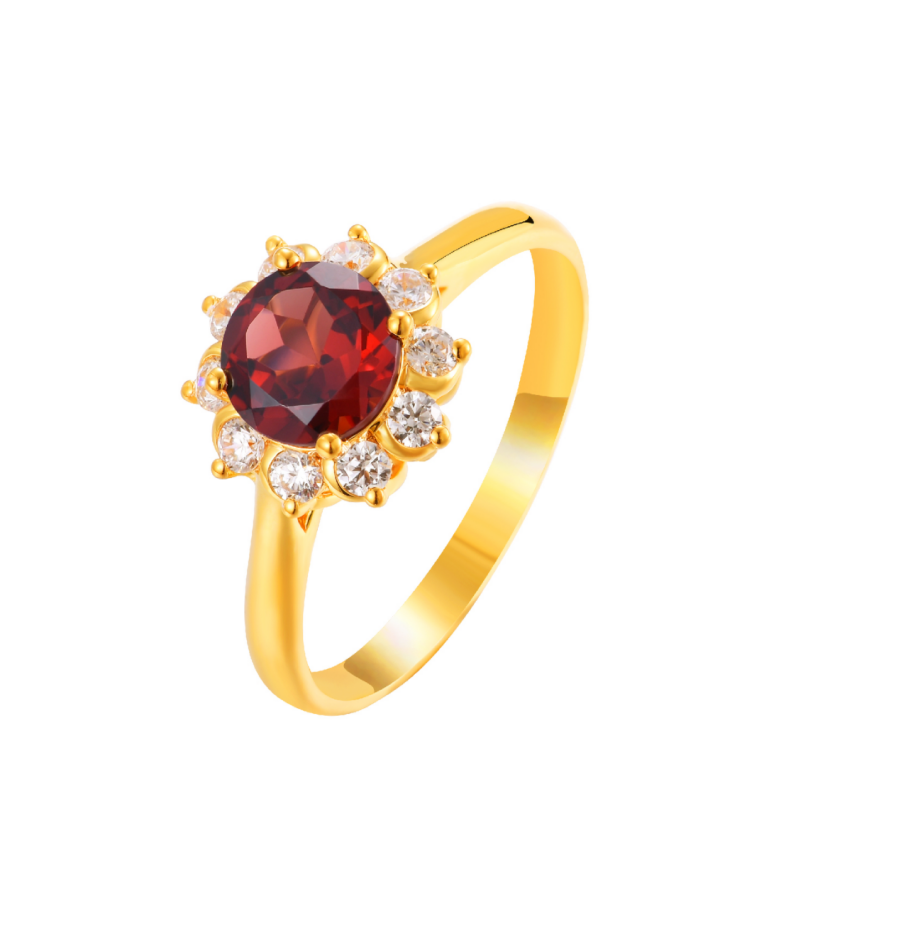 18K Yellow Gold Garnet Zircon Women's Ring
