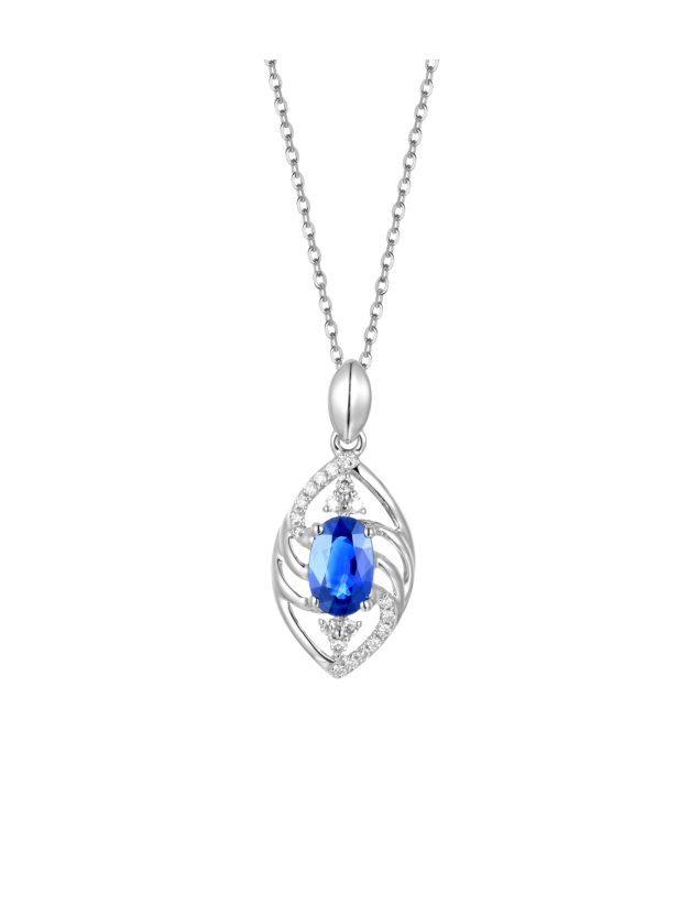 18K White Gold Sapphire Diamond Pendant Necklace
