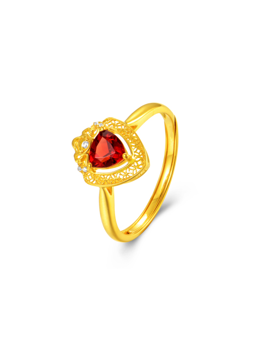 18K Yellow Gold Garnet Zircon Ring "Attracting Wealth and Good Fortune" Series – C2303030440