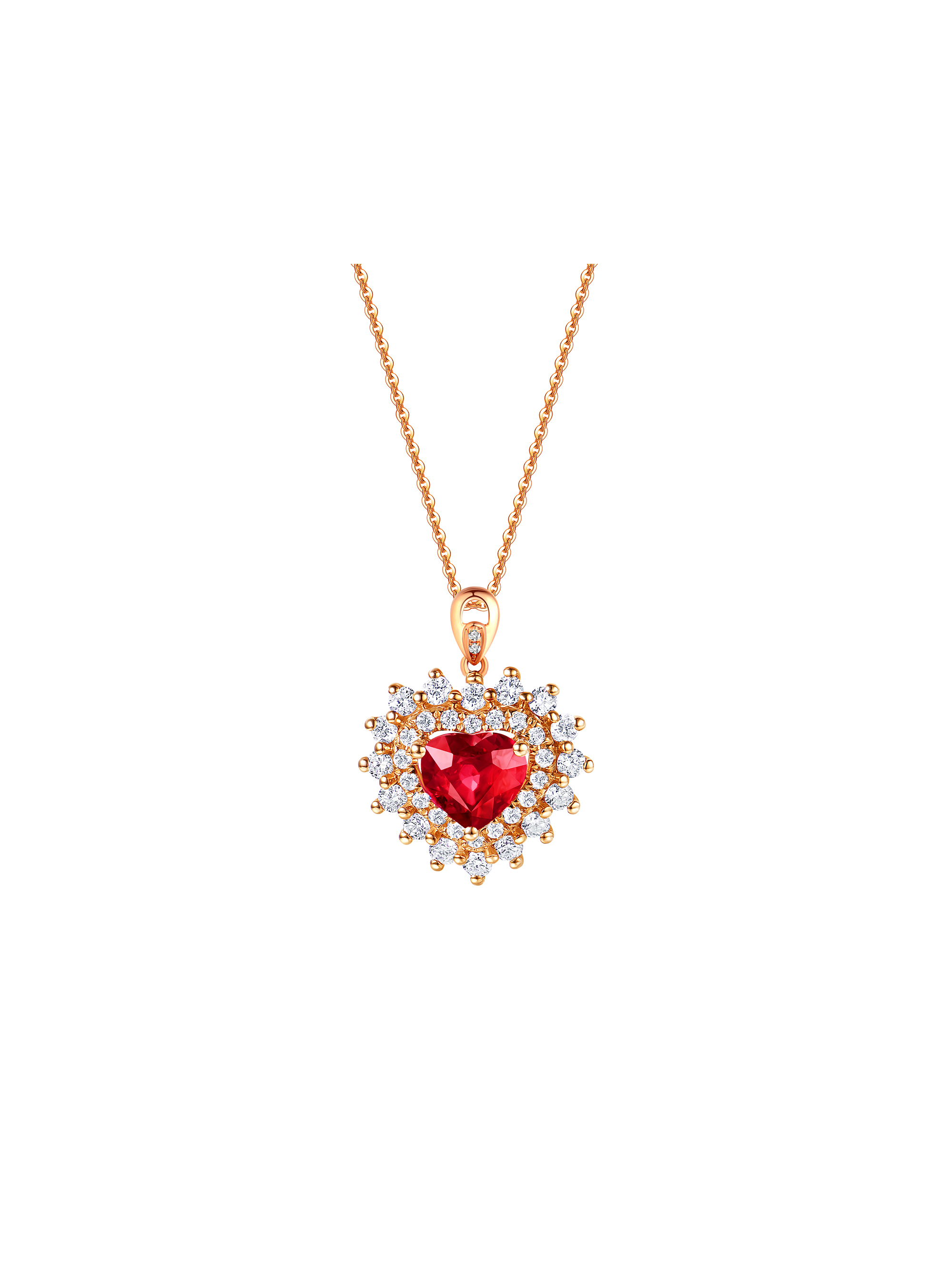 18K Rose Gold Ruby Diamond Pendant Necklace 