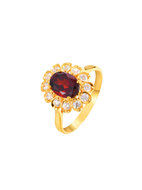18K Yellow Gold Garnet and Zircon Women's Ring DSTJ112