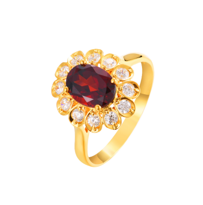 18K Yellow Gold Garnet and Zircon Women's Ring DSTJ112