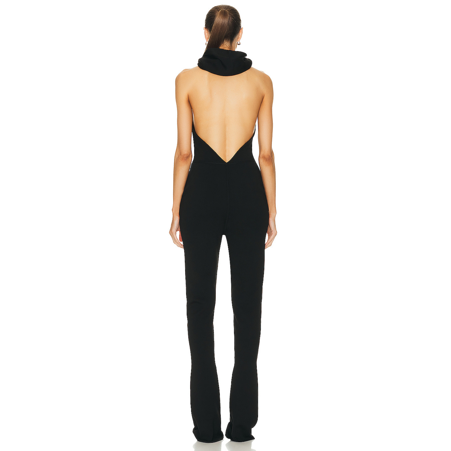 Luxury Black Hooded Halter Backless Wide-Leg Jumpsuit