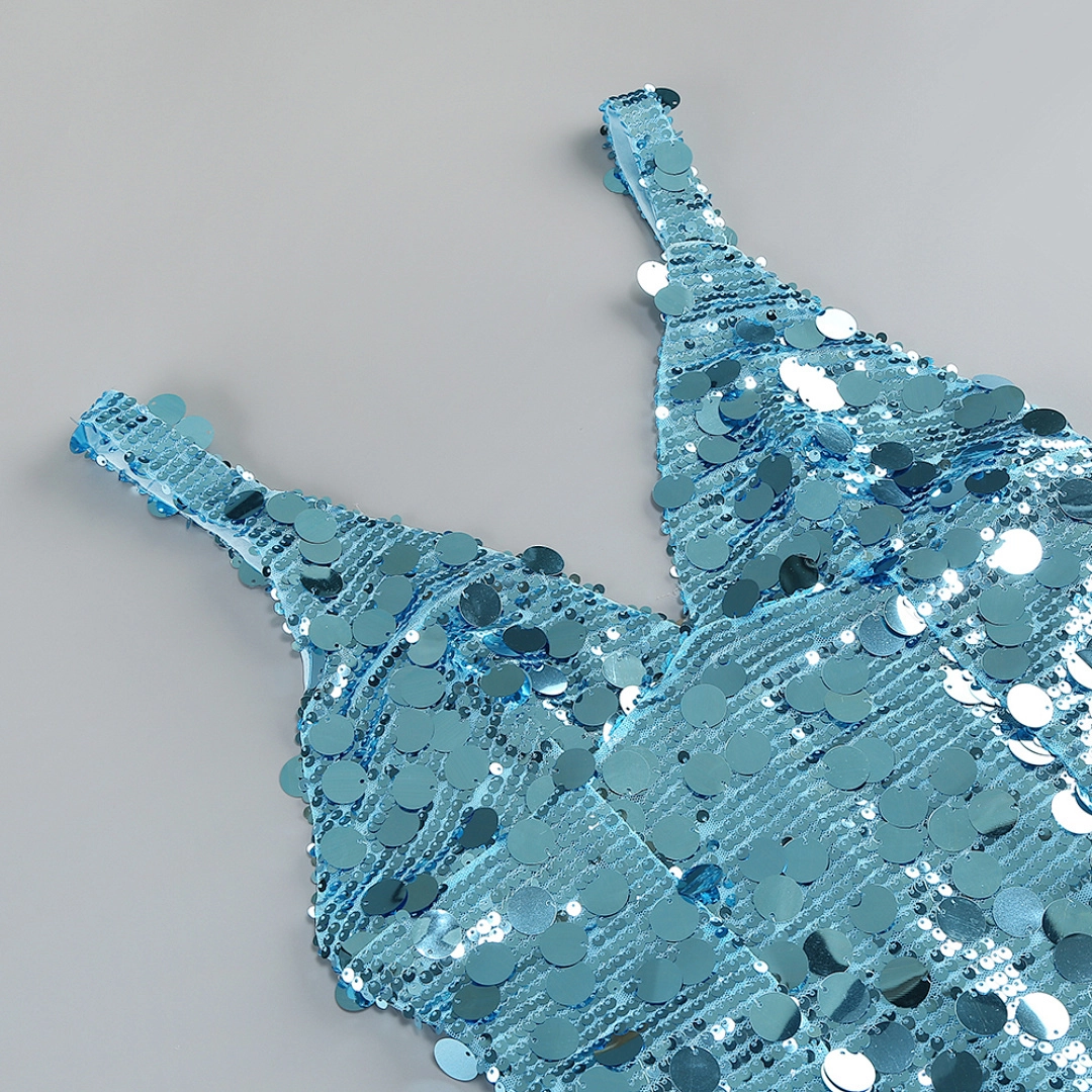 Champagne Sequin Mermaid Evening Gown with Crystals