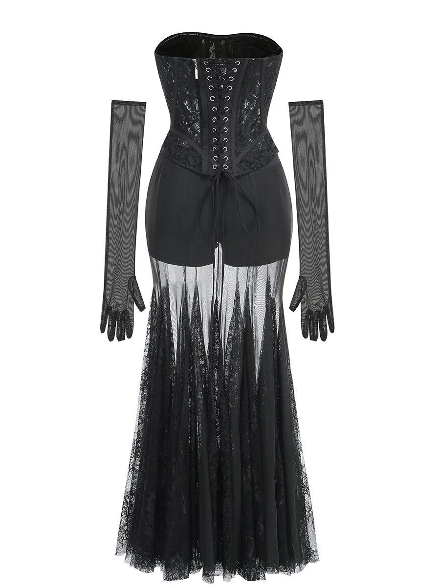 Black Lace Corset Sheer Gown