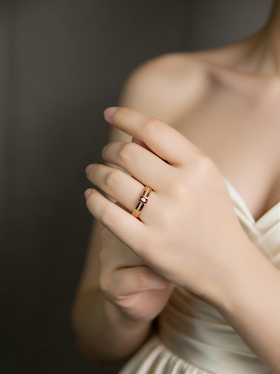 18K Rose Gold Ruby Diamond Couple Rings "Love at First Sight" Series-C2105074059