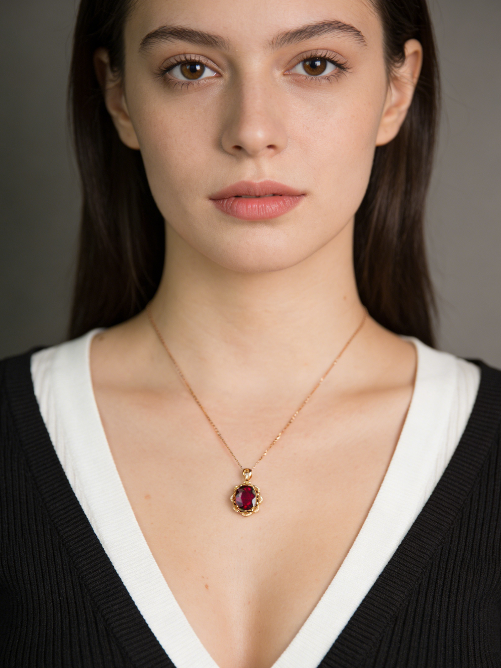 18K Rose Gold Red Tourmaline Diamond Pendant Necklace