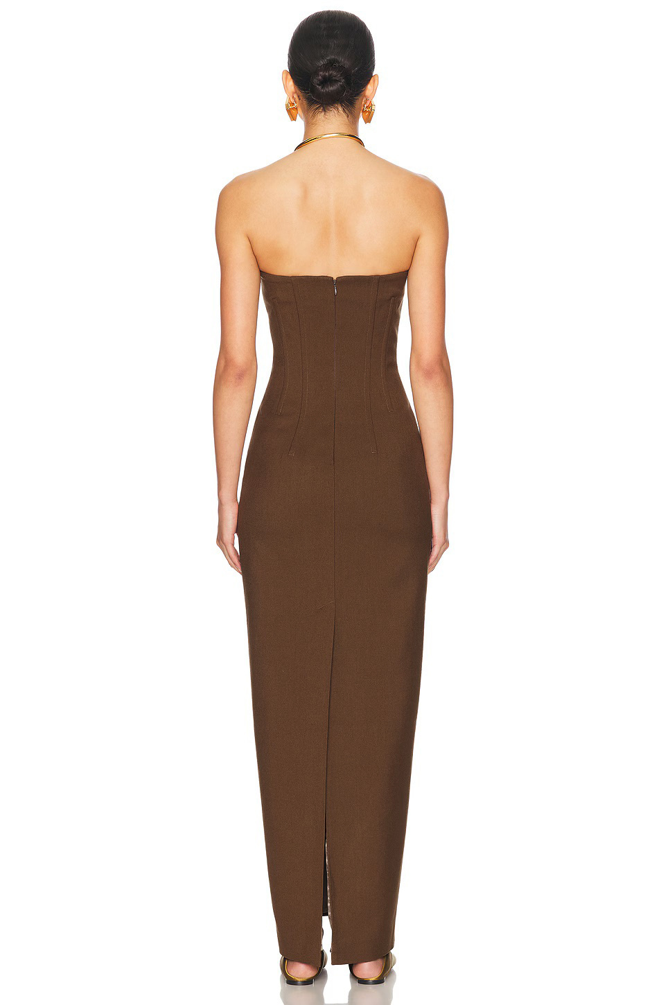 Espresso Brown Strapless Corset Maxi Gown