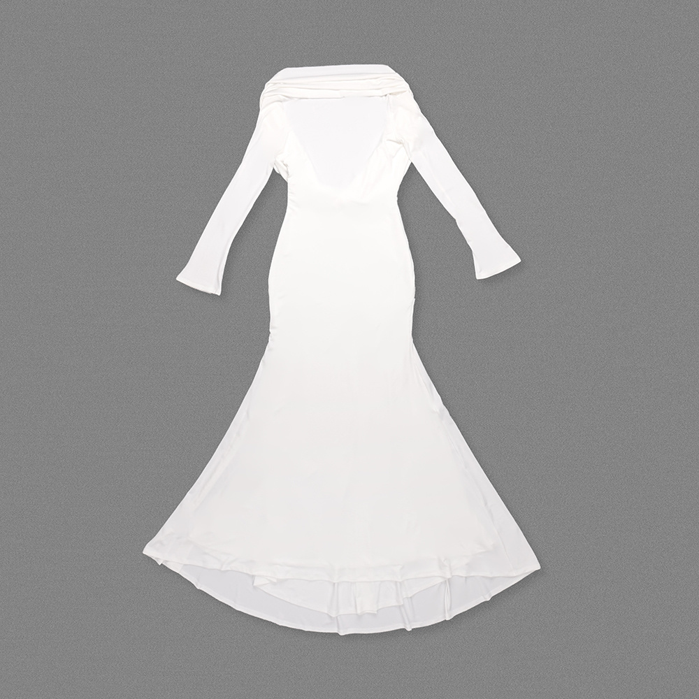 White One-Shoulder Drape-Back Maxi Gown