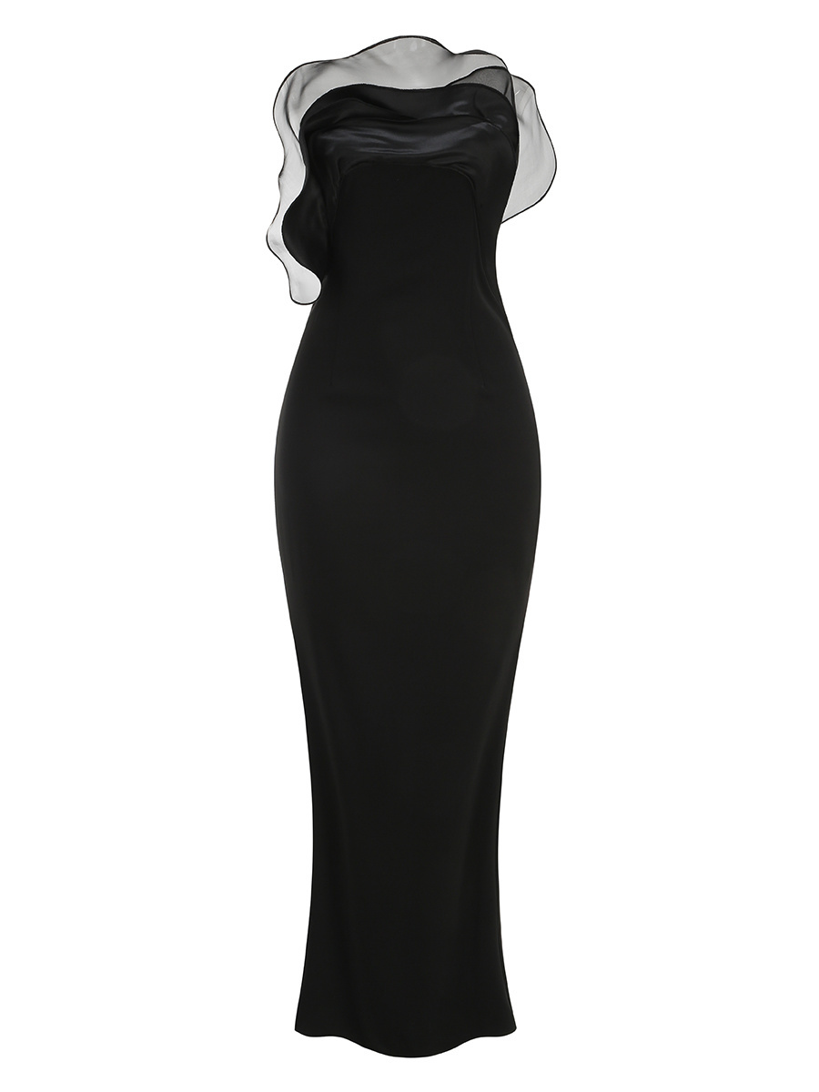 Black Off-Shoulder Ruffle Mermaid Gown