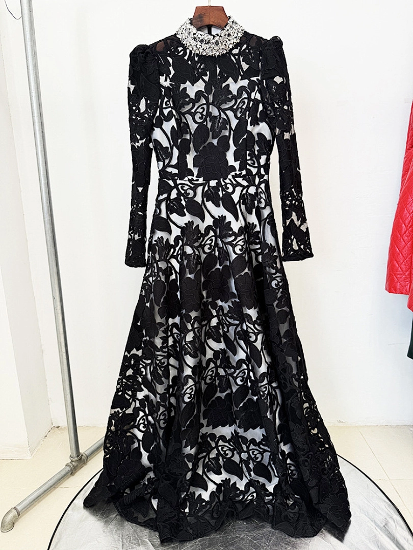 Luxury Black Satin Mermaid Evening Gown with Beading