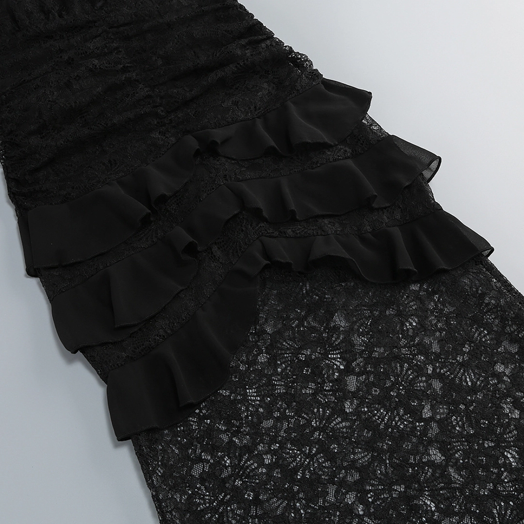 Black Satin A-line Evening Gown with Sweetheart Neckline & Crystals