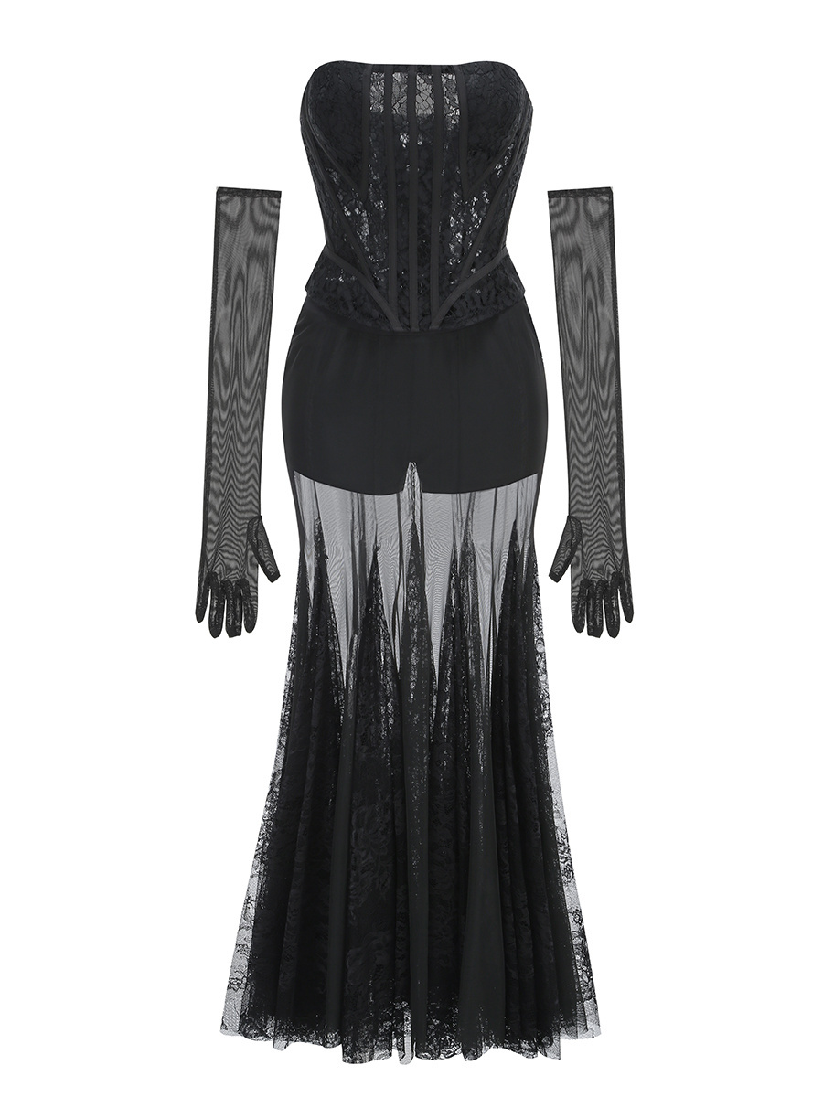 Black Lace Corset Sheer Gown