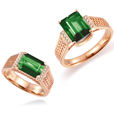 18K Rose Gold Romantic Couple's Ring for Men, Xi Xiang Yu Series, with Tourmaline and Diamond Inlay