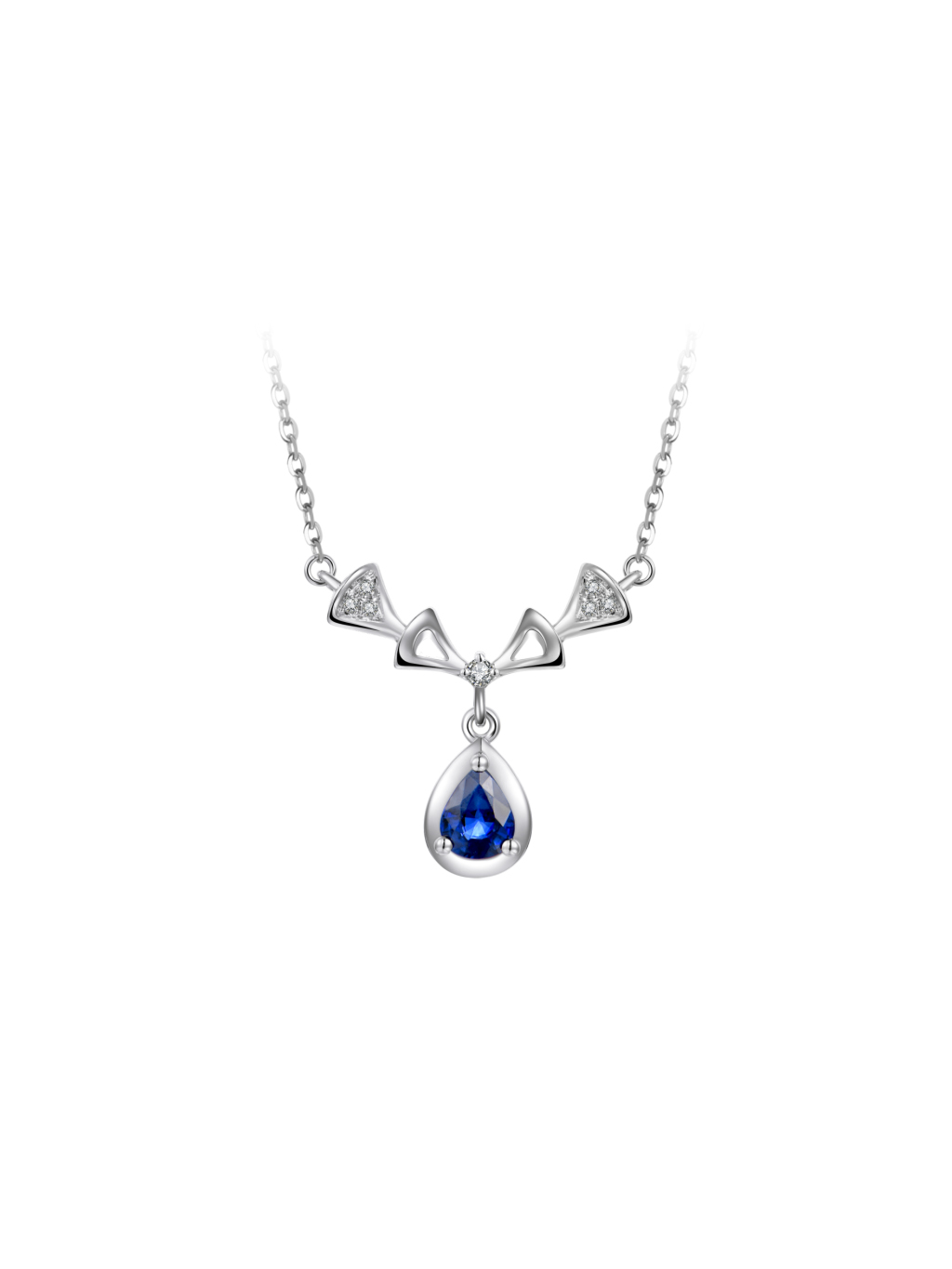 18K White Gold Sapphire Diamond Pendant Necklace 