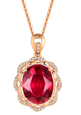 18K Rose Gold Red Tourmaline Diamond Pendant Necklace