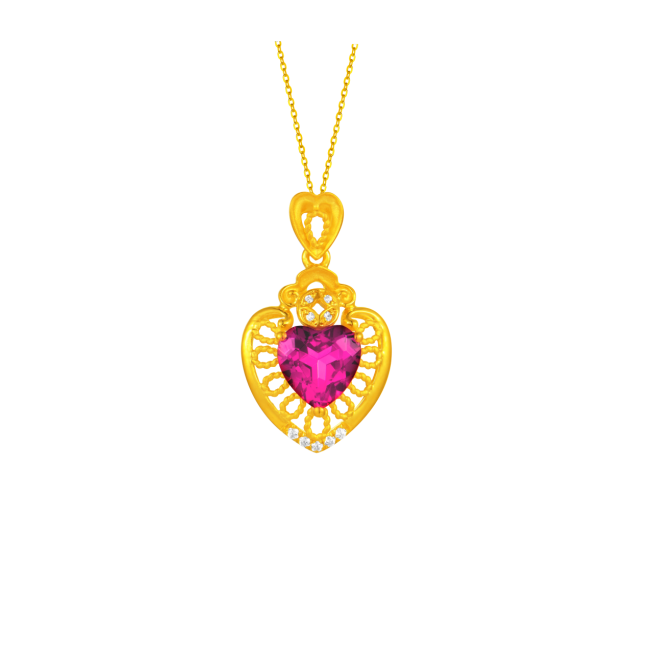 18K Yellow Gold Garnet Zircon Pendant Necklace "Attracting Wealth and Good Fortune" Series – C2206001080