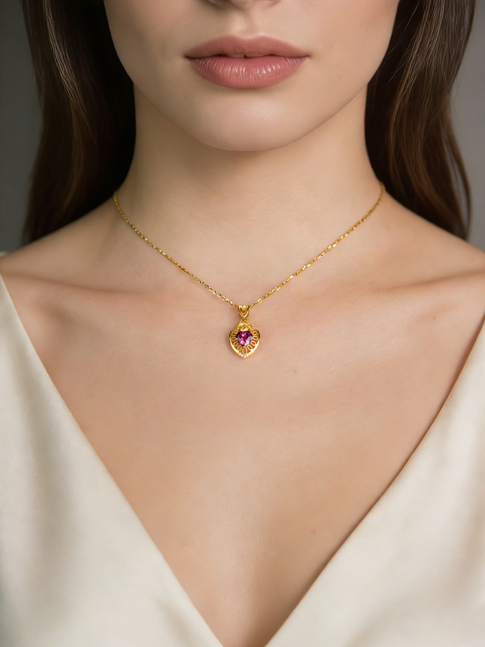 18K Yellow Gold Garnet Zircon Pendant Necklace "Attracting Wealth and Good Fortune" Series – C2206001080