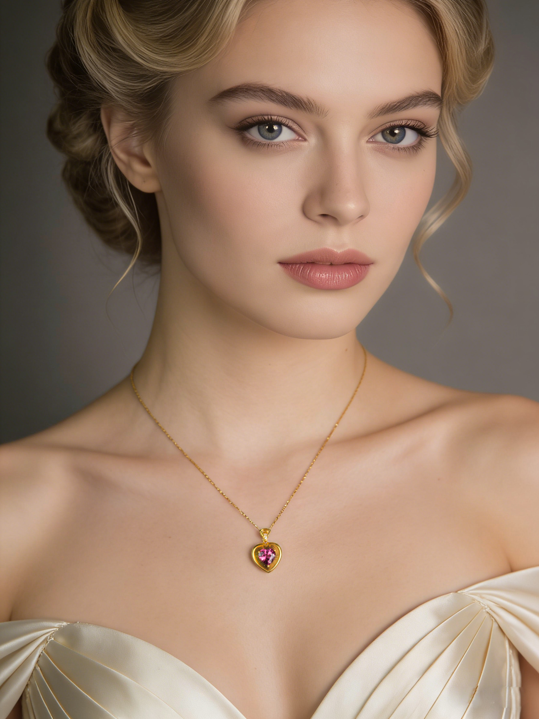 18K Yellow Gold Garnet Zircon Pendant Necklace "Love is boundless" Series 