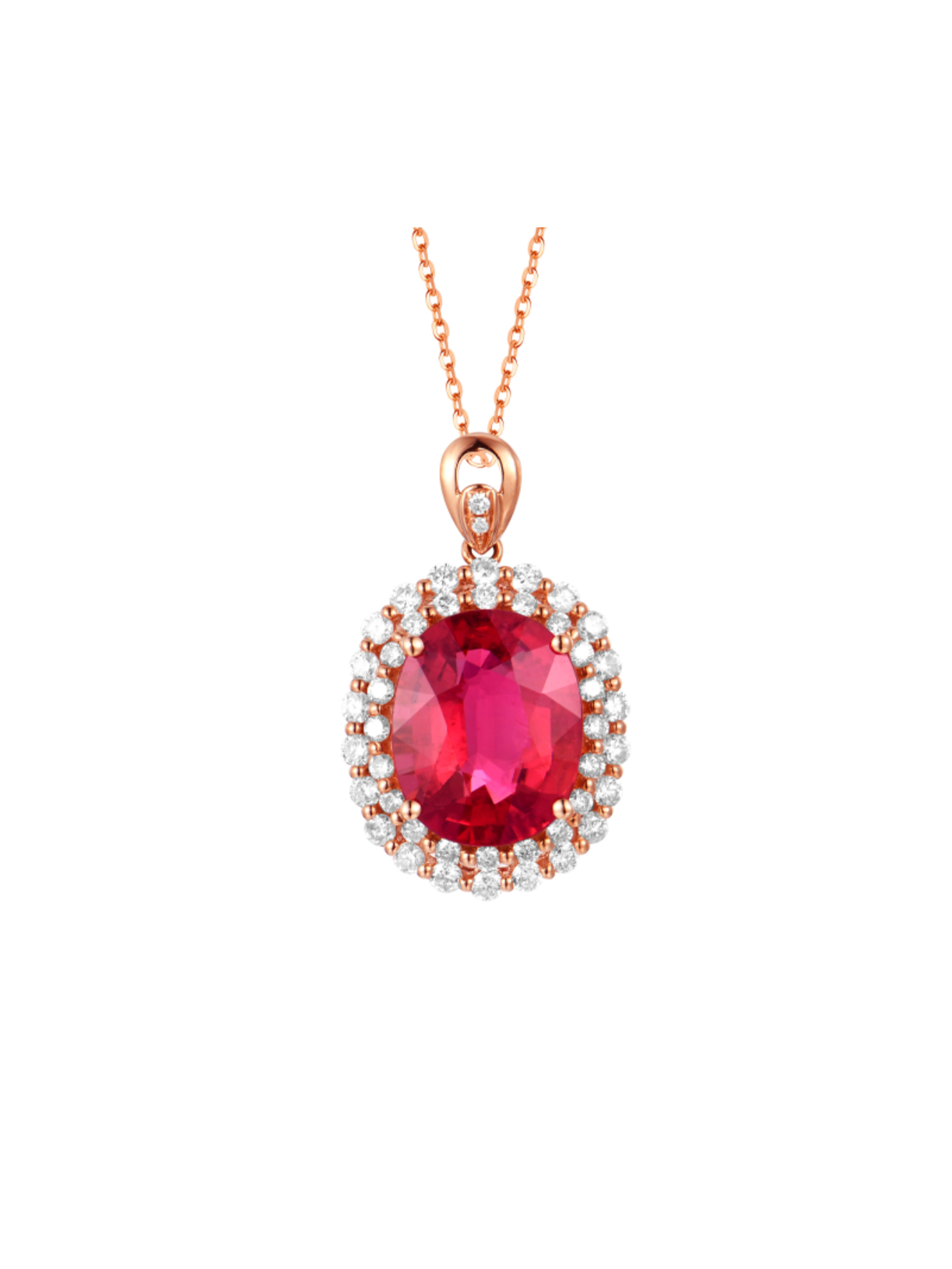 [Copy]18K Rose Gold Red Tourmaline Diamond Pendant Necklace