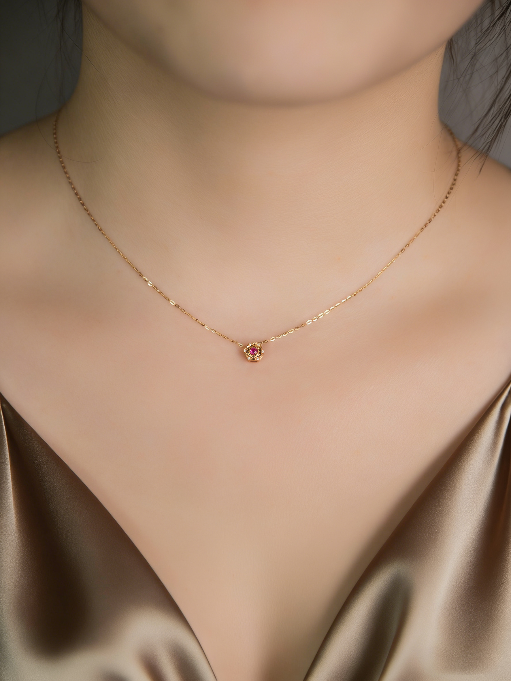 AU750 Gold Ruby Necklace Set – Style RY1030-3