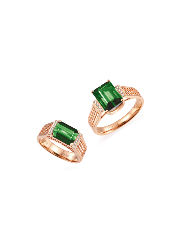 18K Rose Gold Romantic Couple's Ring for Men, Xi Xiang Yu Series, with Tourmaline and Diamond Inlay