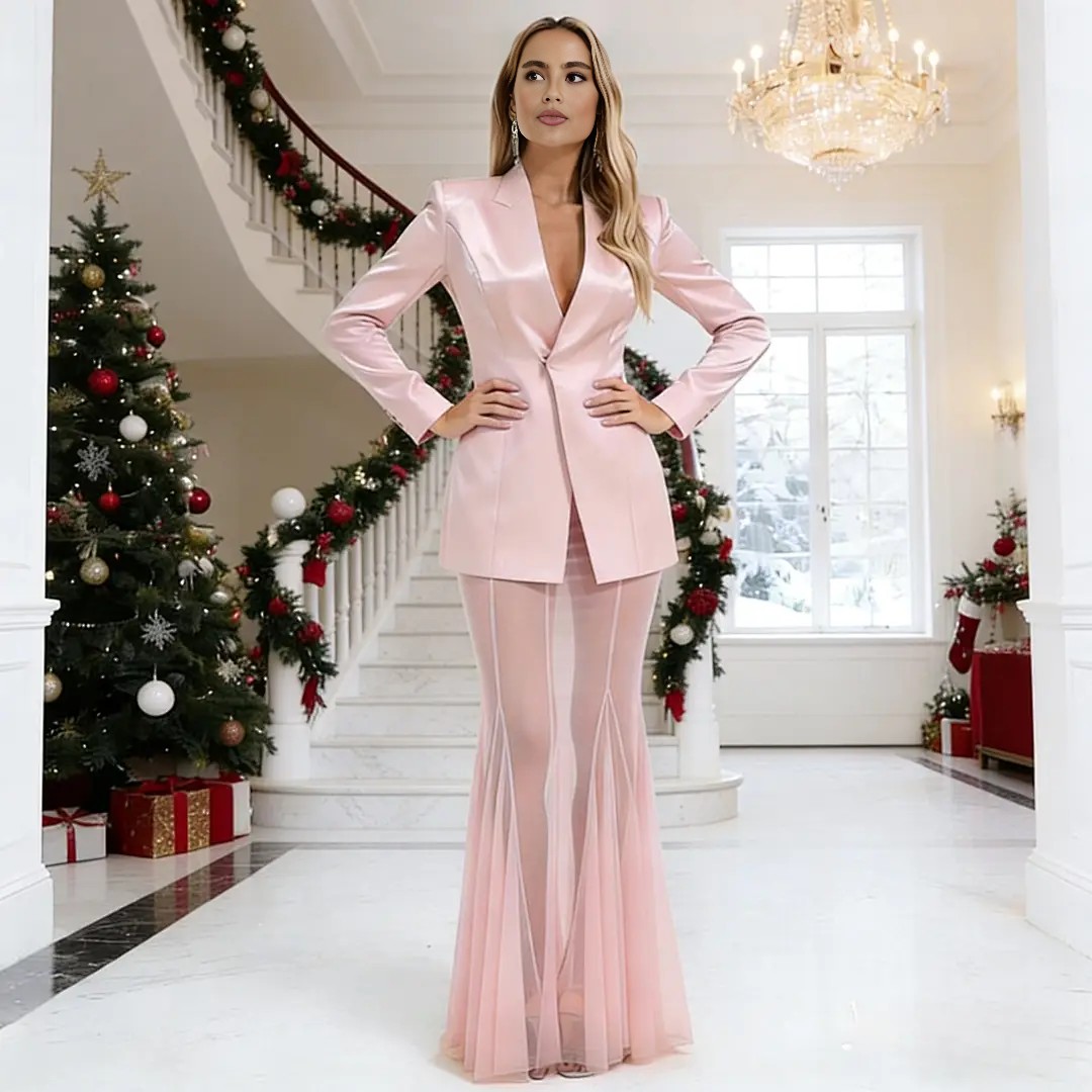 Navy Blue Satin Mermaid Evening Gown with Sweetheart Neckline & Crystal Embellishments