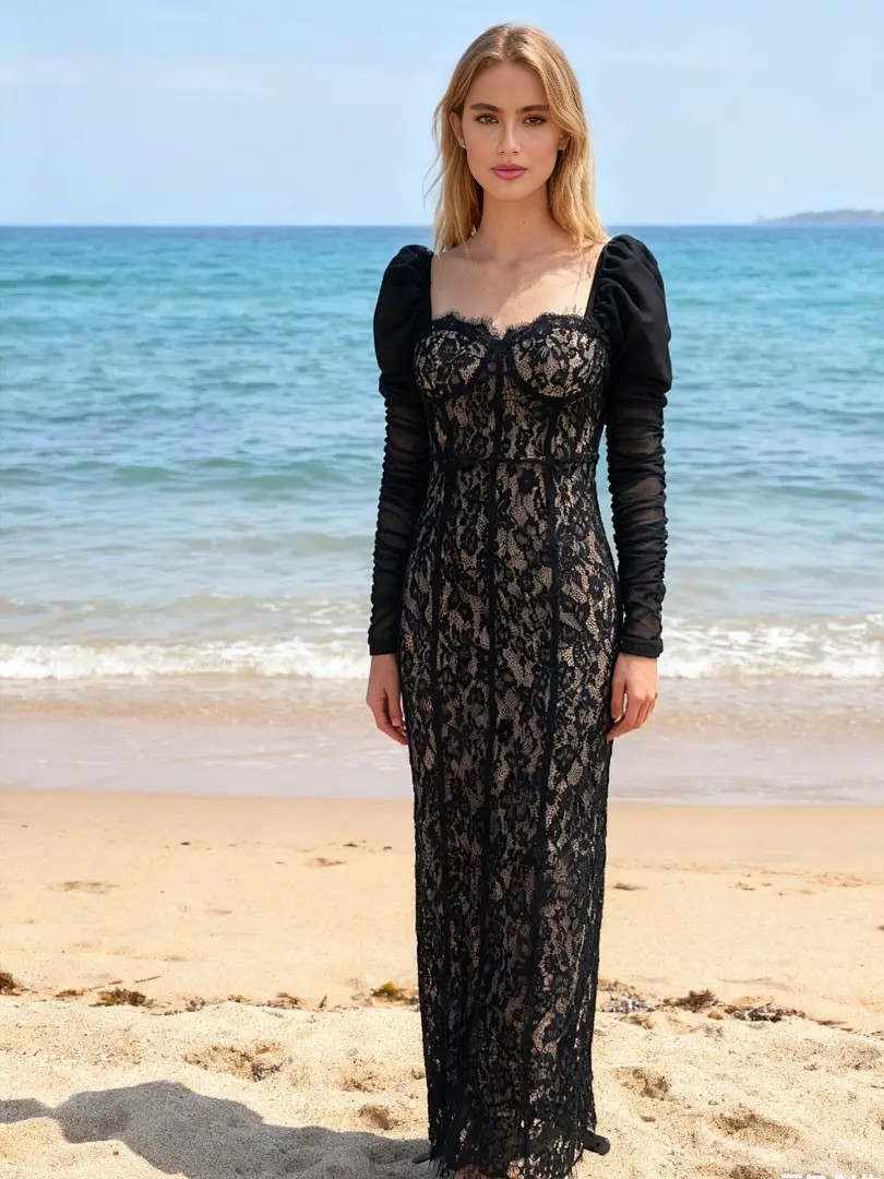 Black Sequin Mermaid Evening Gown, Off-Shoulder Floor-Length