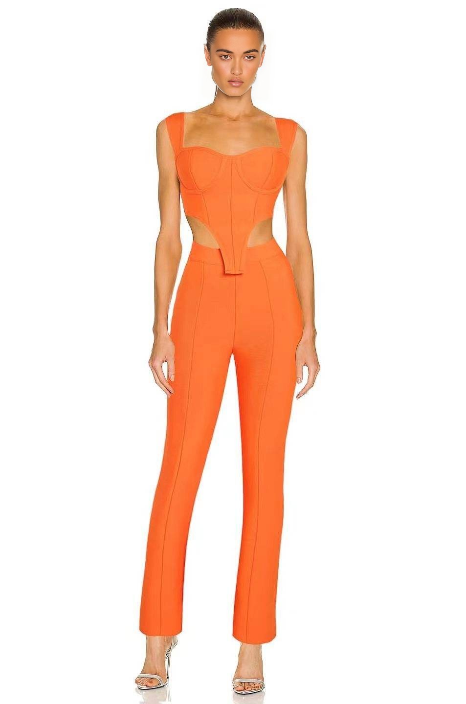 Luxury Orange Corset-Style Cutout Wide-Leg Jumpsuit