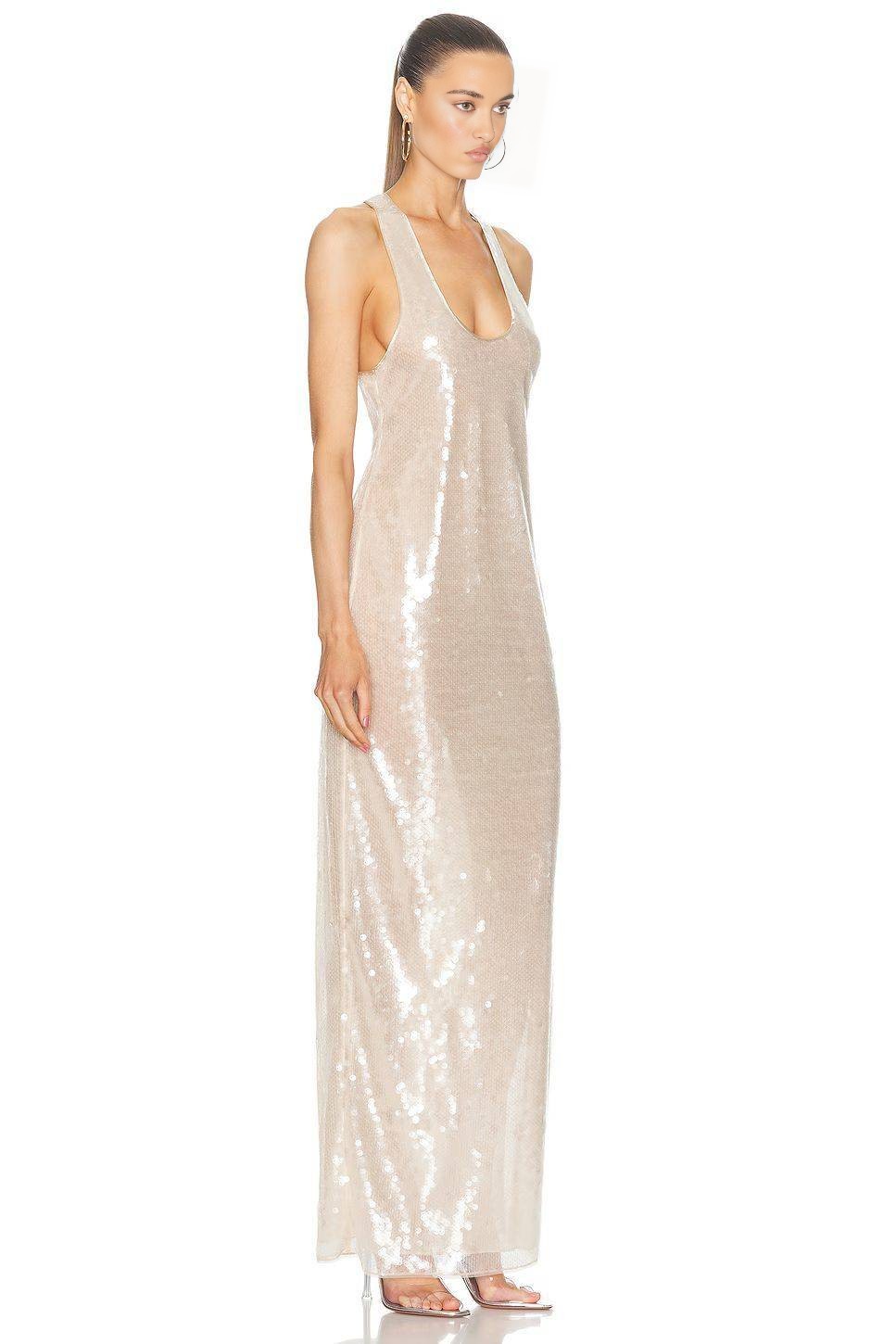 Champagne Sequin Halter Maxi Gown