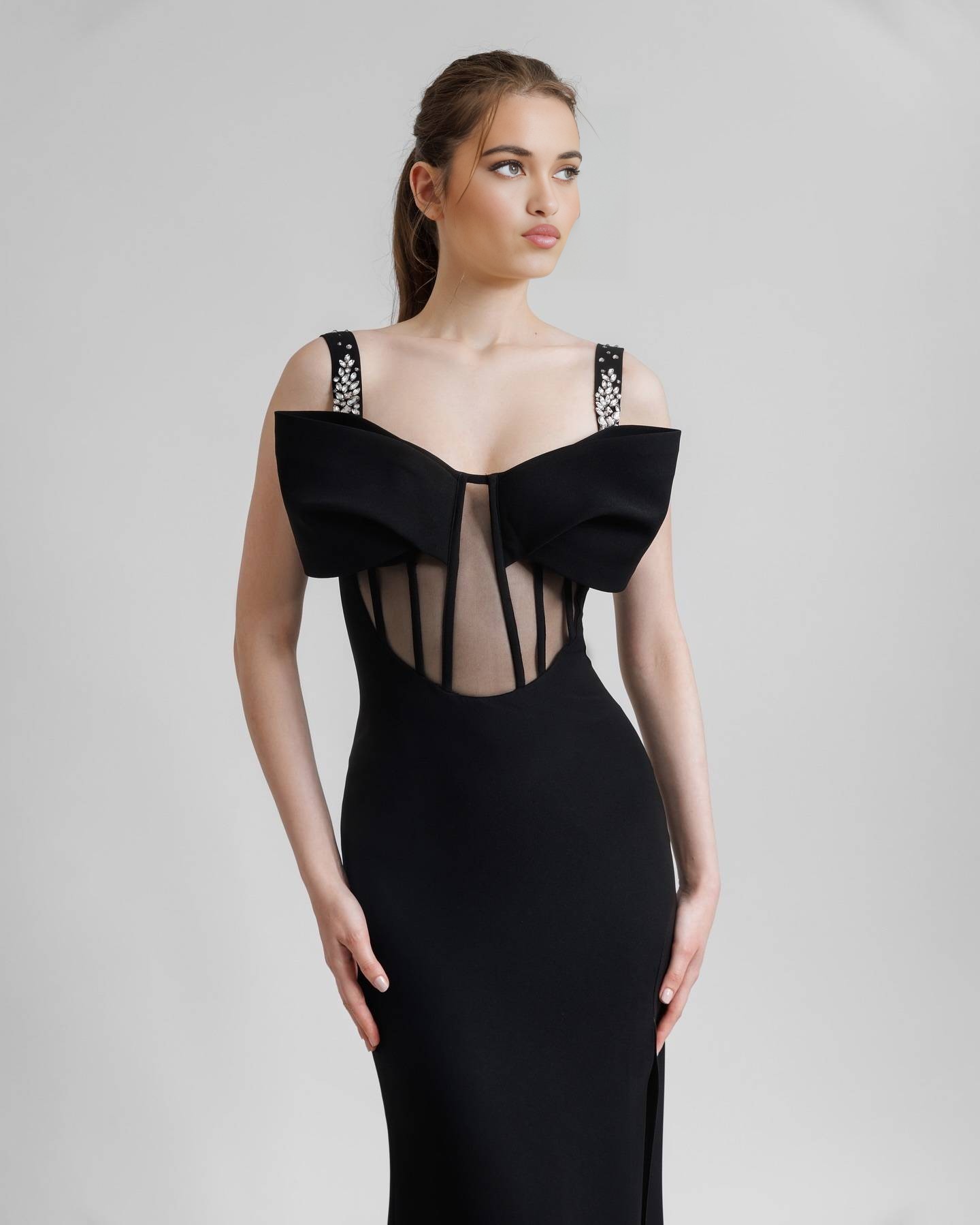 Black Cutout Bow-Accent Gown