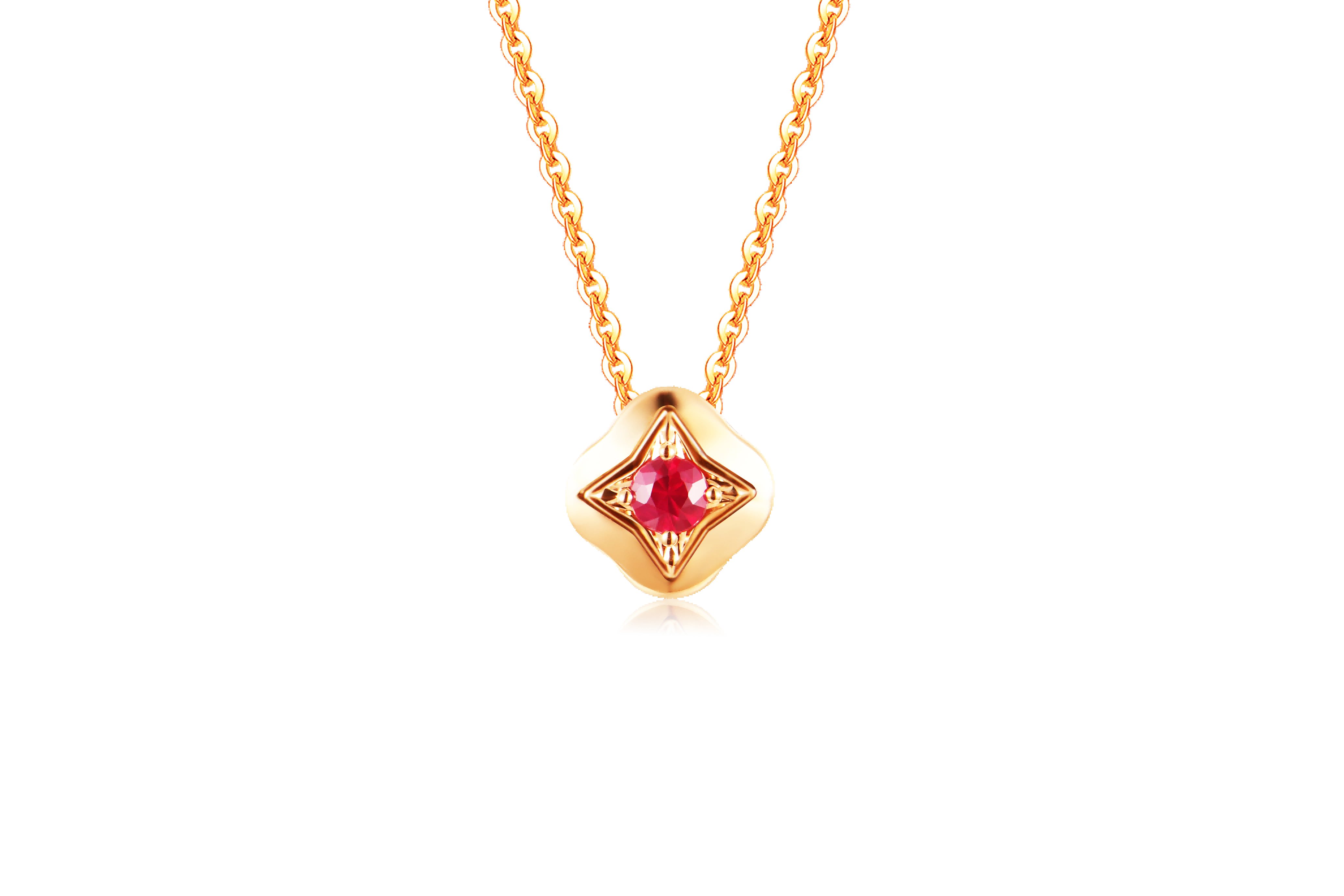 Ruby-embellished 18K rose gold necklace set, a symbol of enduring love.