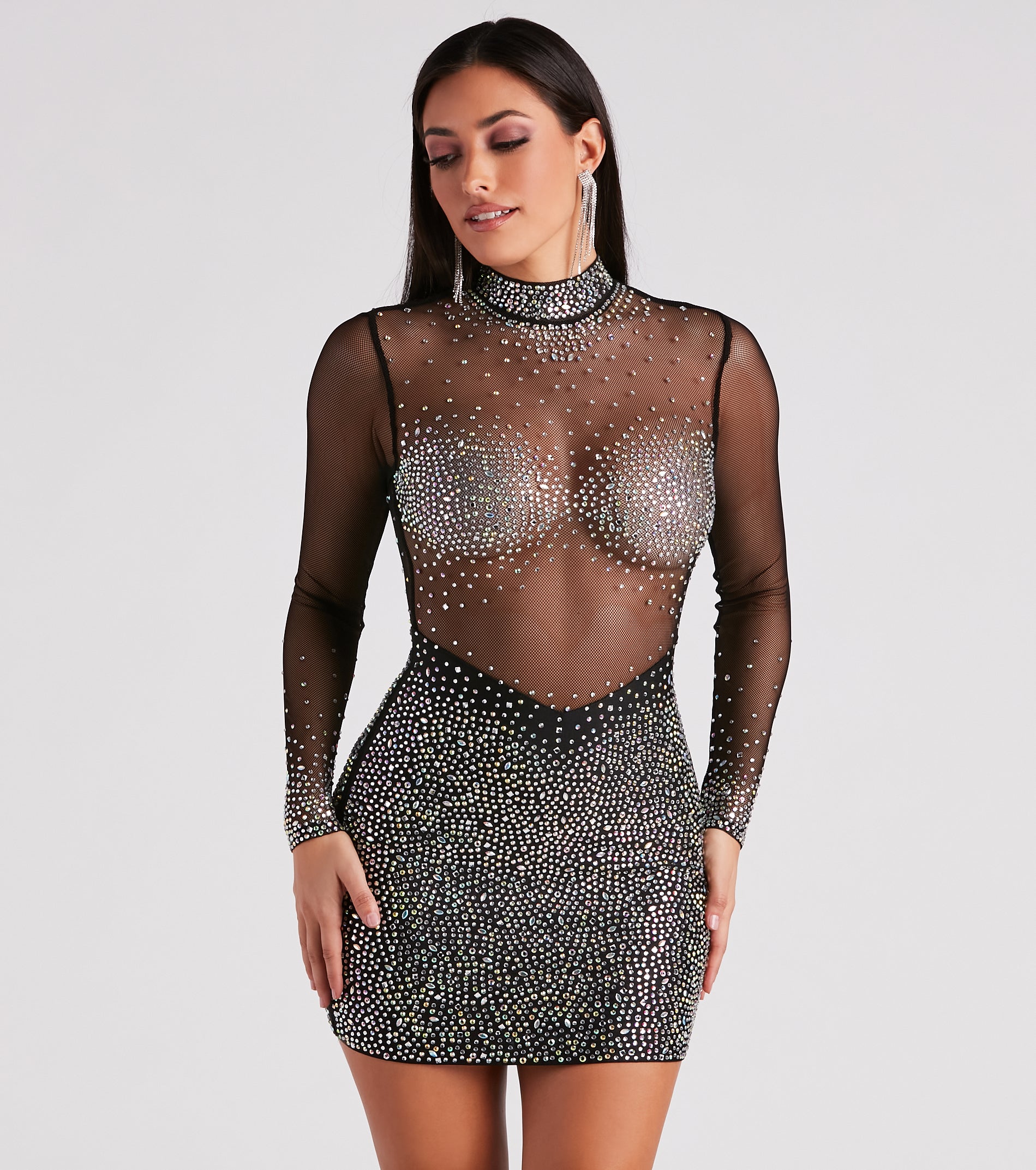 Moment To Slay Rhinestone Mesh Bodysuit