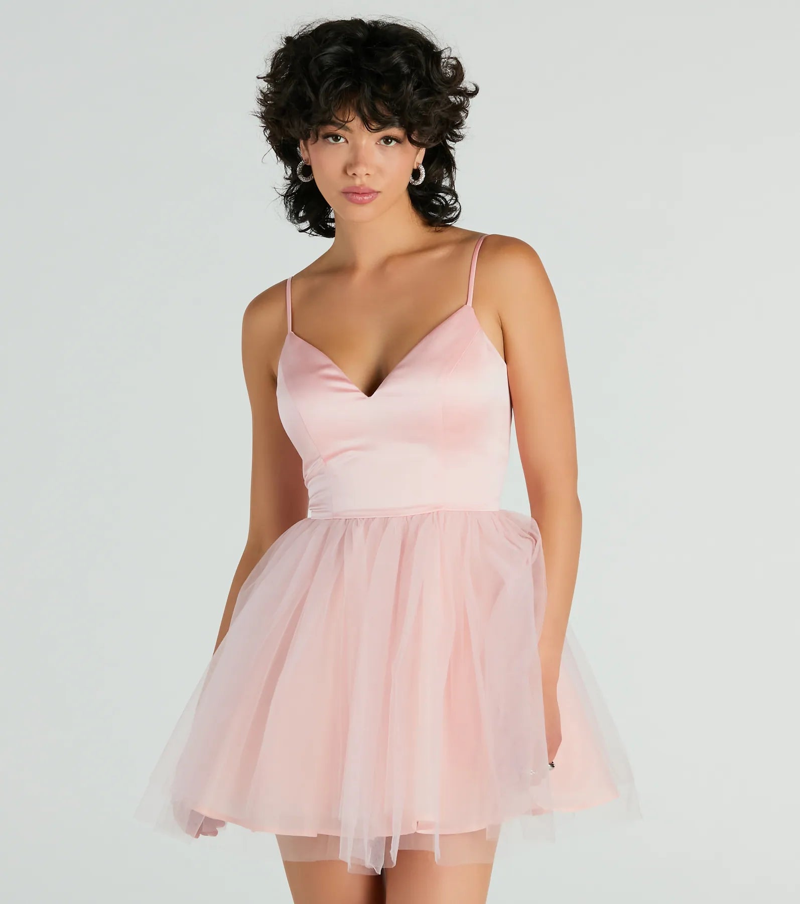Edith V-Neck A-Line Satin Tulle Party Dress