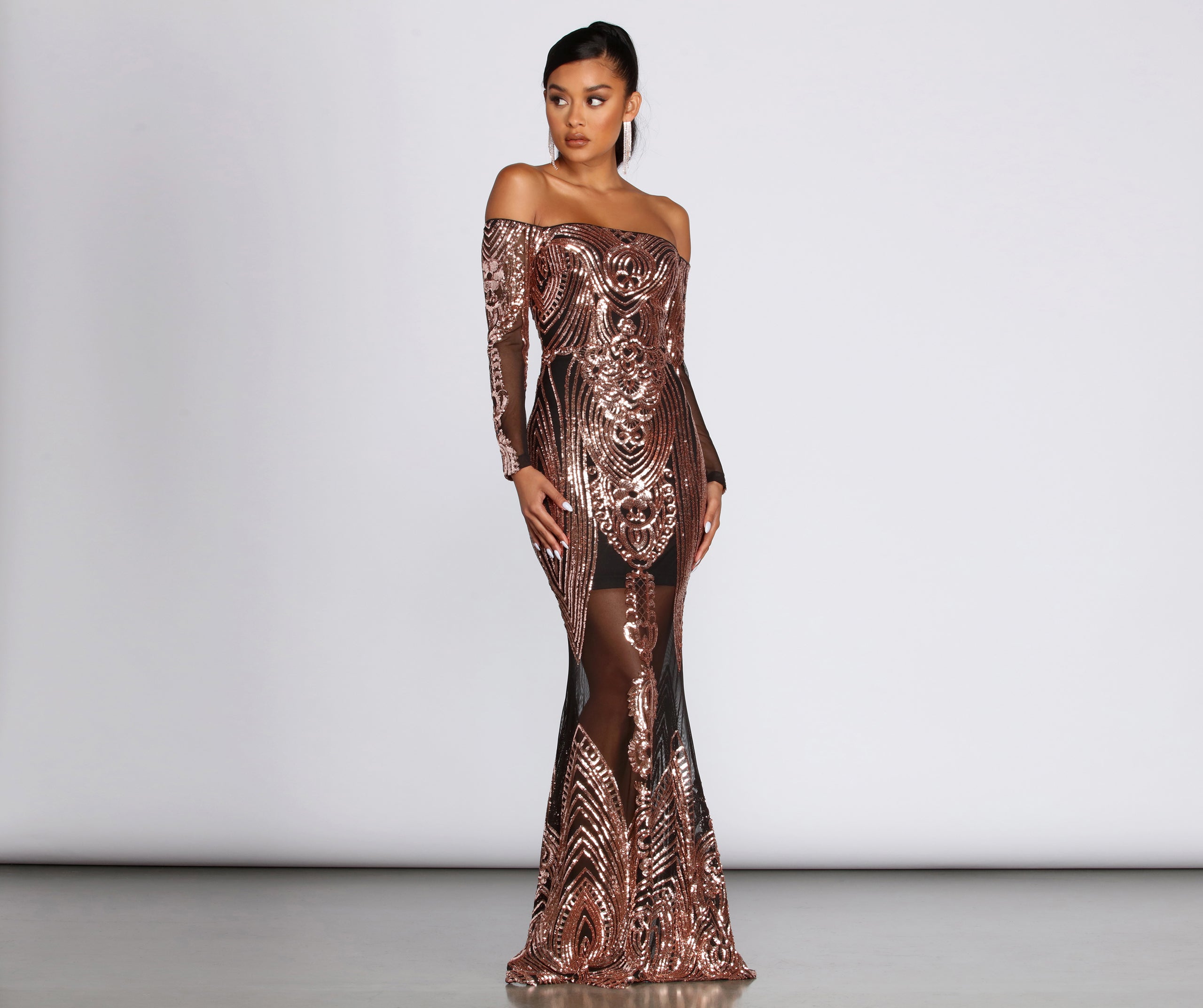 Leona Formal Long Sleeve Sequin Dress