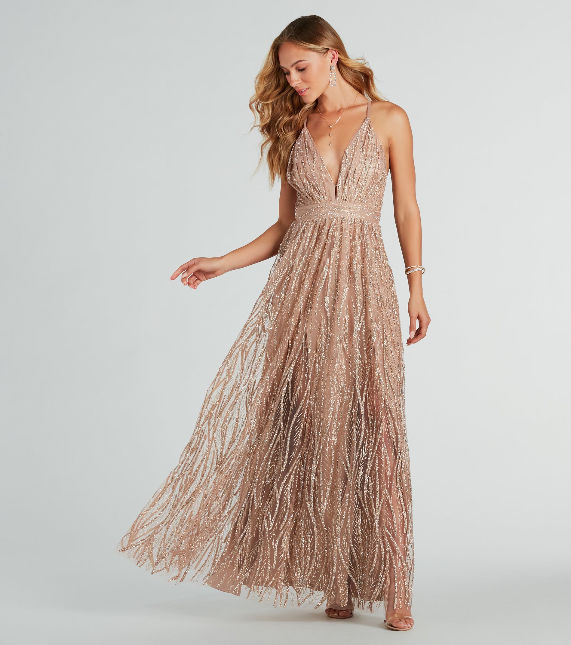 Azel Formal Glitter Tulle A-Line Long Dress