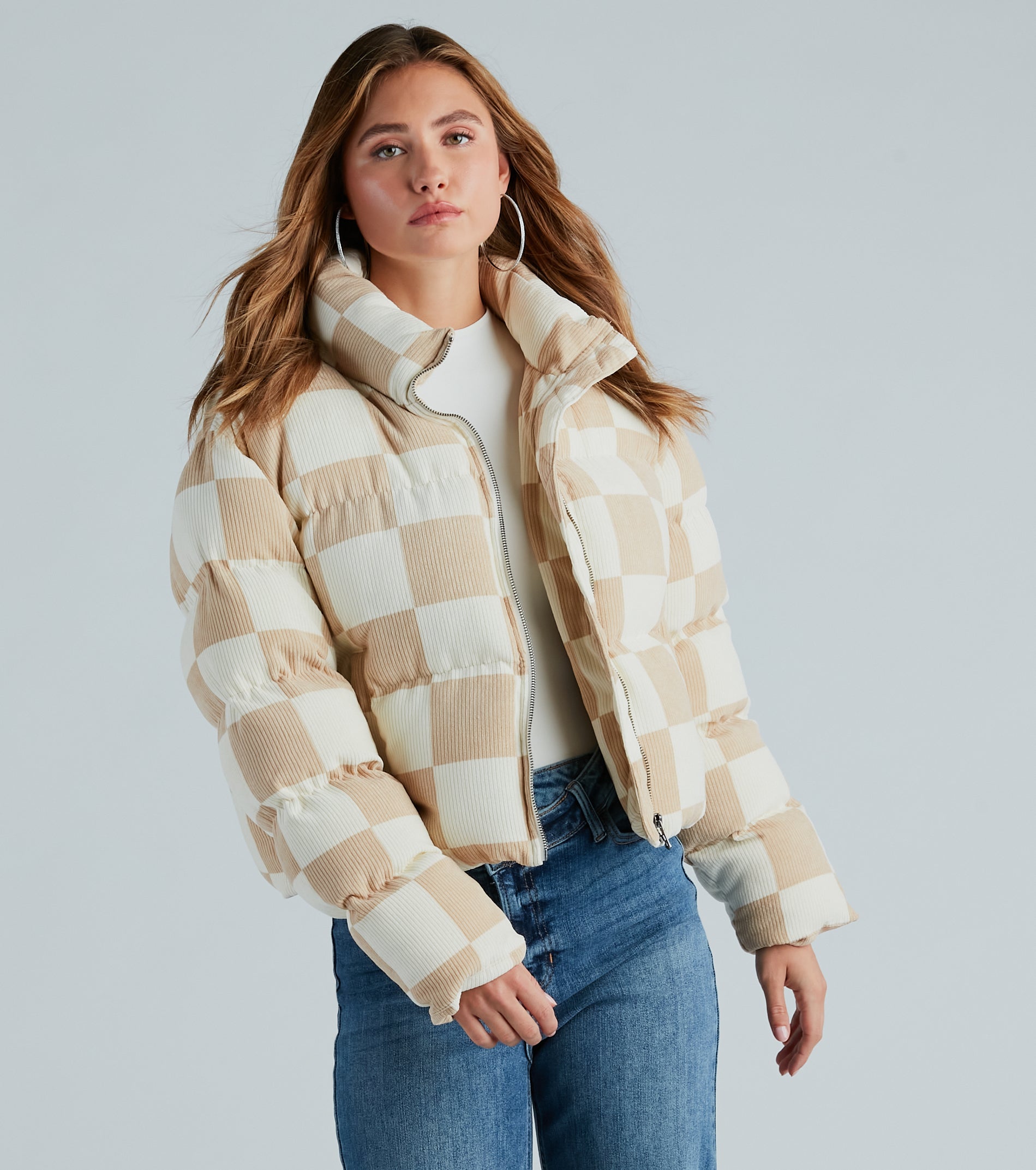 Check It Off Corduroy Checkered Puffer Jacket