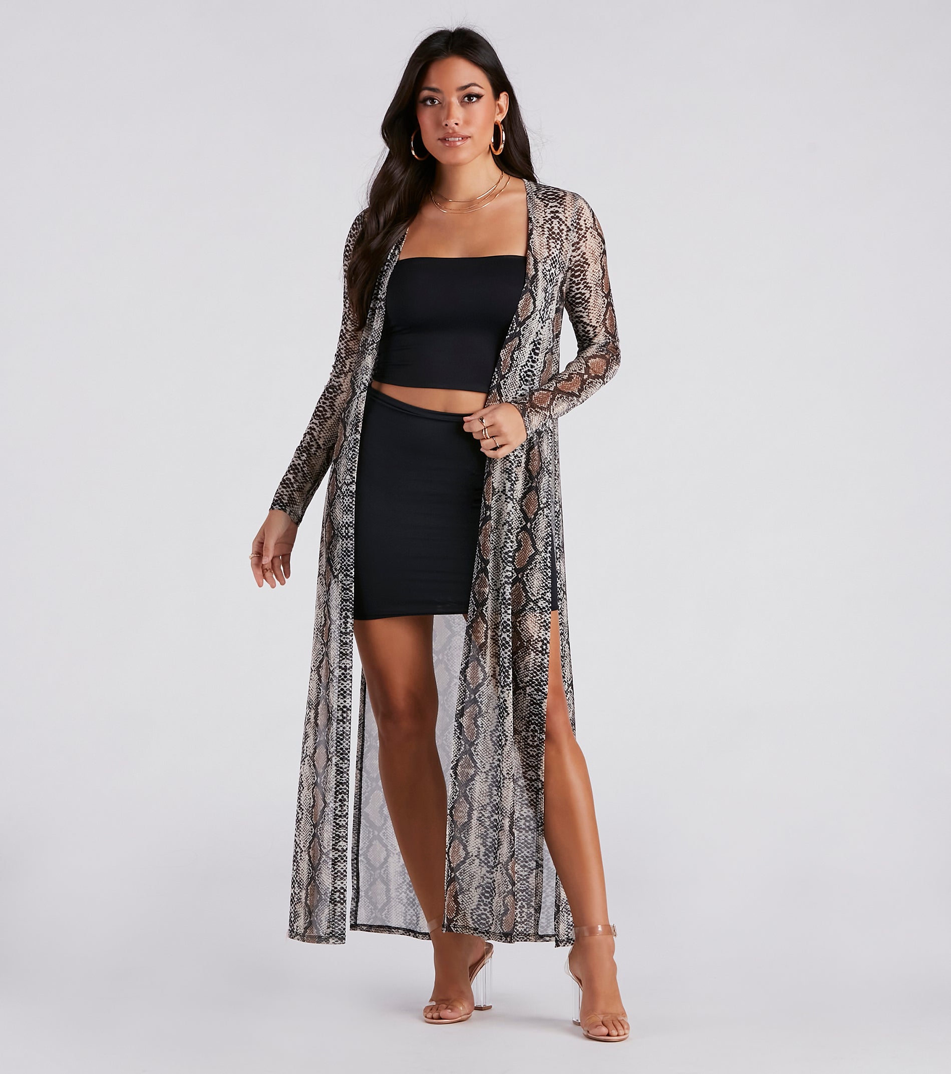 Sultry Slither Mesh Snake Print Duster