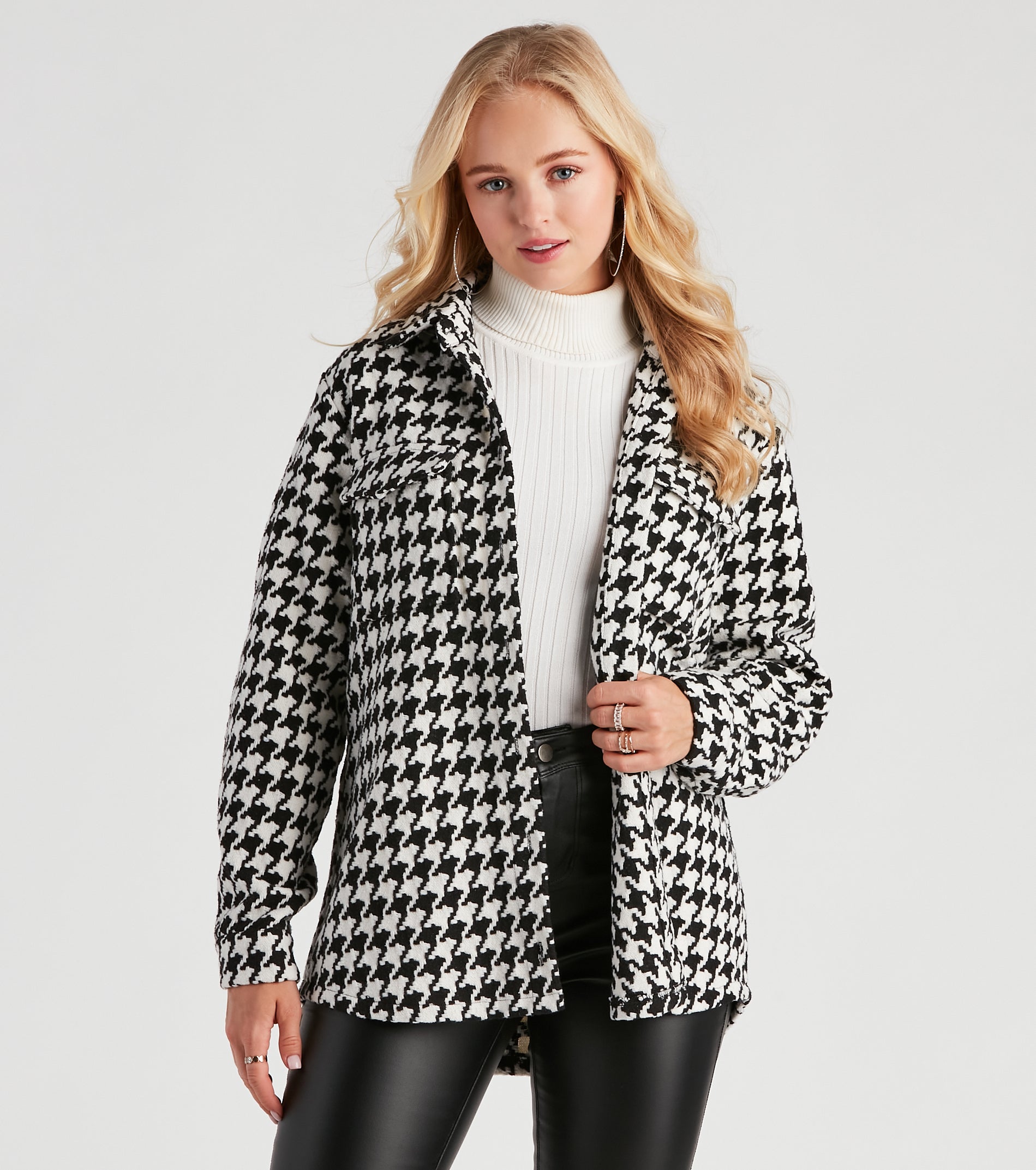 Elevated Chic Houndstooth Woven Shacket