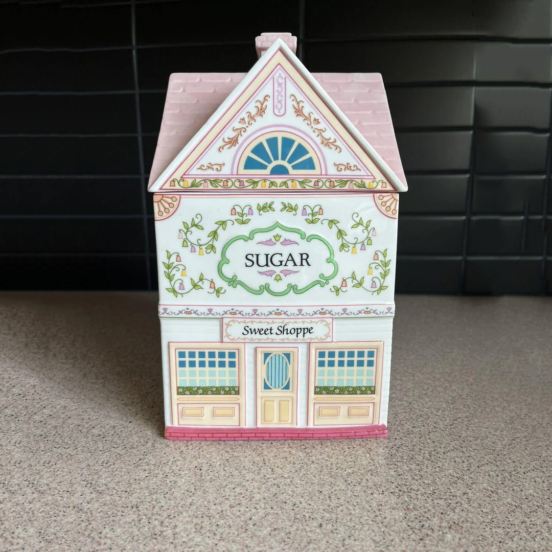 Lenox Spice Village Sugar Cottage Jar Canister 1990 Pink MINT