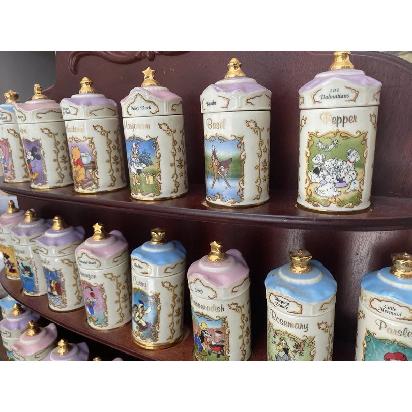 Rare 1995 Lenox Disney Fine Porcelain Spice Jar Collection with Wooden Display