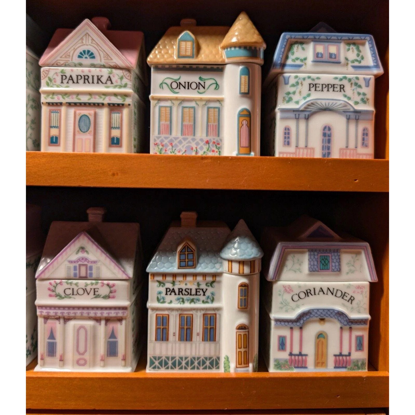 1989 LENOX Spice Village Porcelain Complete Set (24) Wooden Display Rack