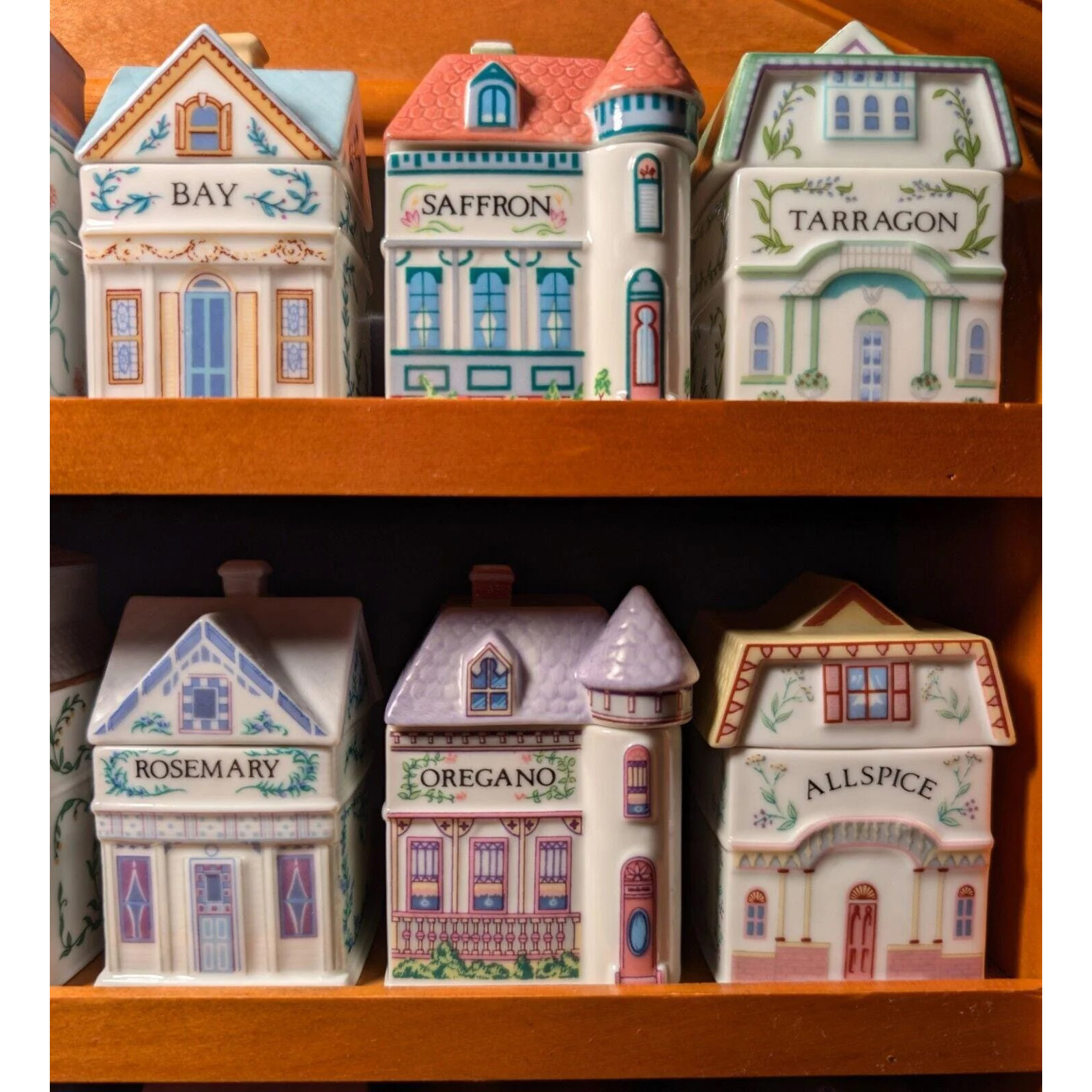 1989 LENOX Spice Village Porcelain Complete Set (24) Wooden Display Rack