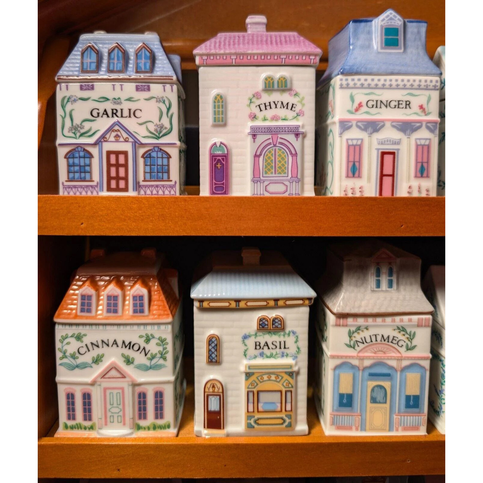 1989 LENOX Spice Village Porcelain Complete Set (24) Wooden Display Rack