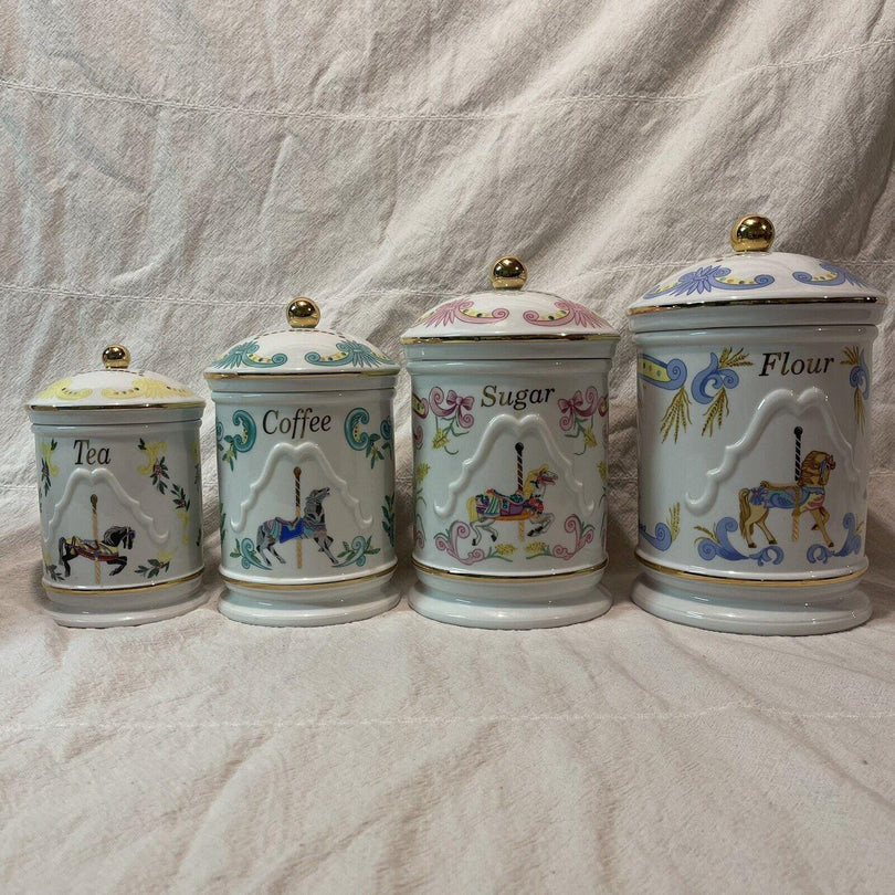 LENOX The Carousel Canister Set of 4 Flour Sugar Coffee Tea Vintage 1995