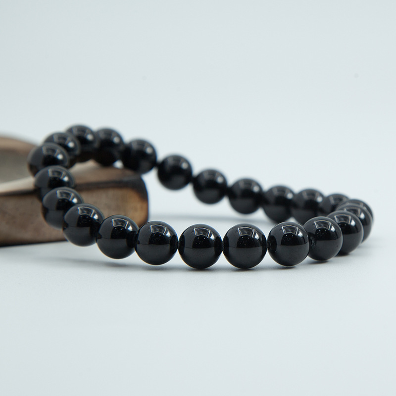 Black Tourmaline Bracelet for Women Natural Gemstone Round Stone Crystal Beads for Beaded Elastic Bracelet