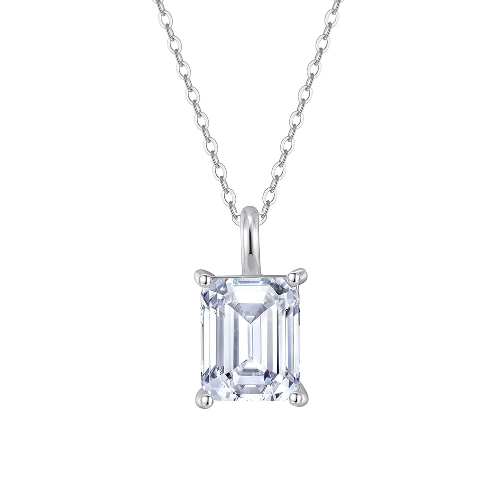 S925 Sterling Silver Pendant Necklace Luxury Niche Style Simple Square Zircon Pendant